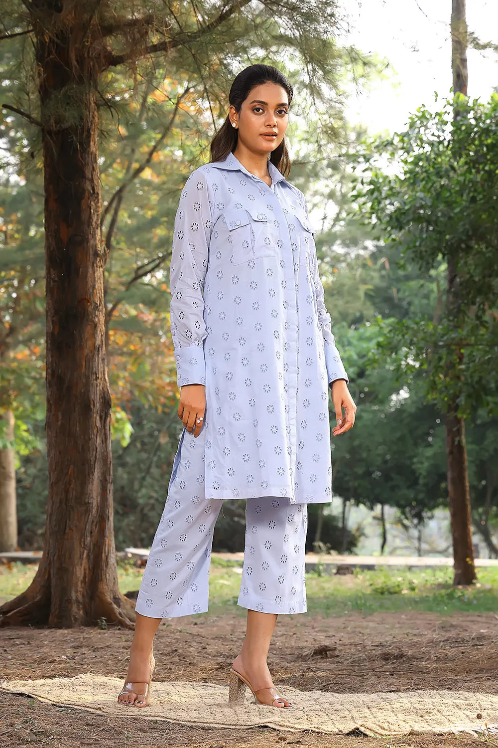 Blue Pure Cotton Collar Shirt Co-ord Set