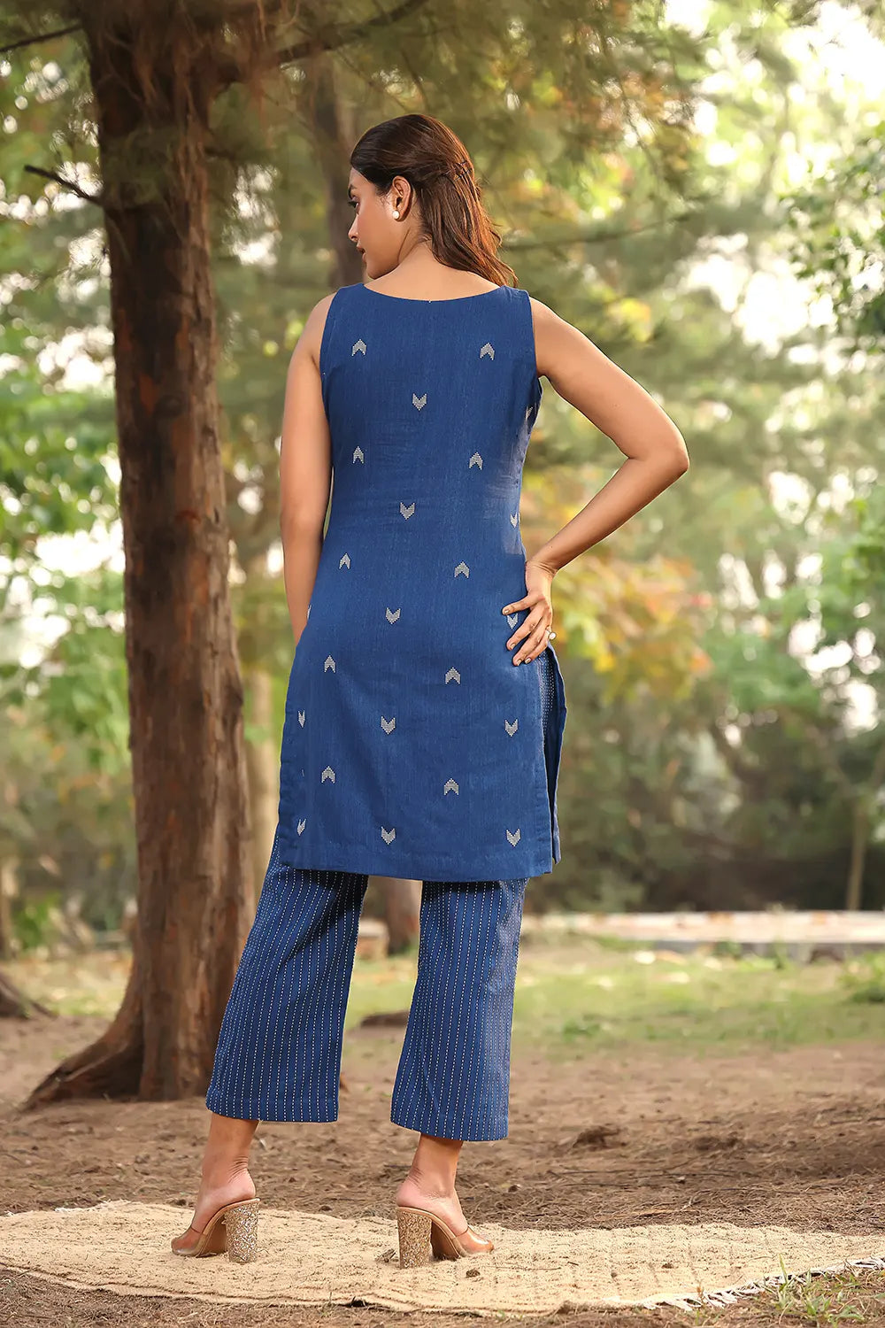 Blue Pure Cotton Woven Strip Pant