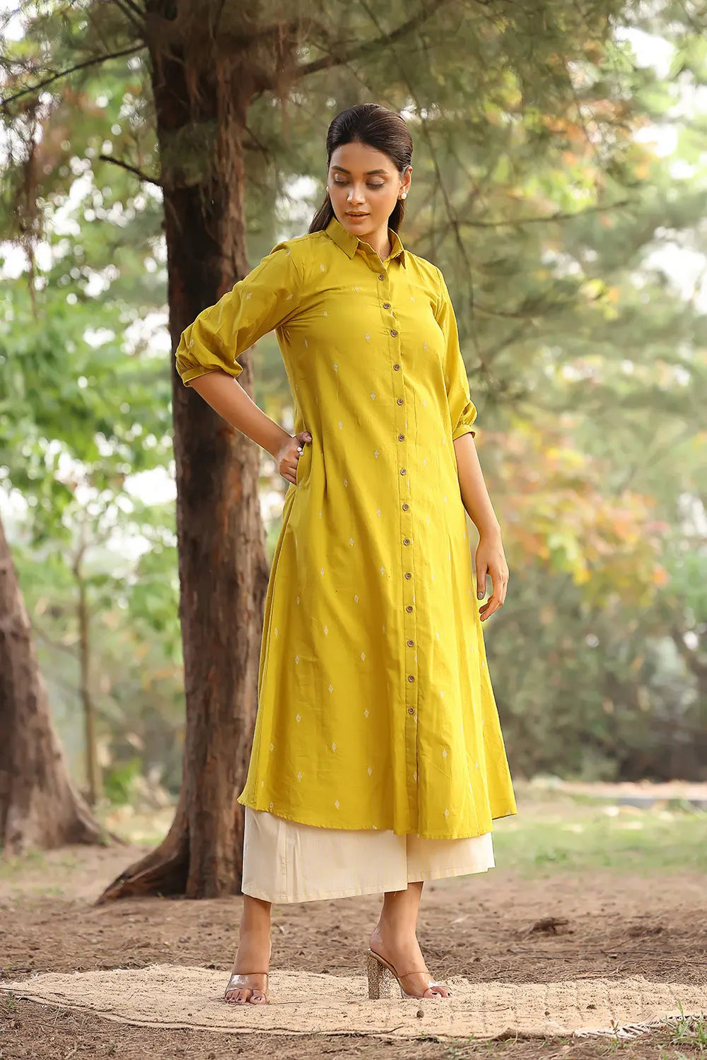 Olive Boond Printed Cotton Kurta Set