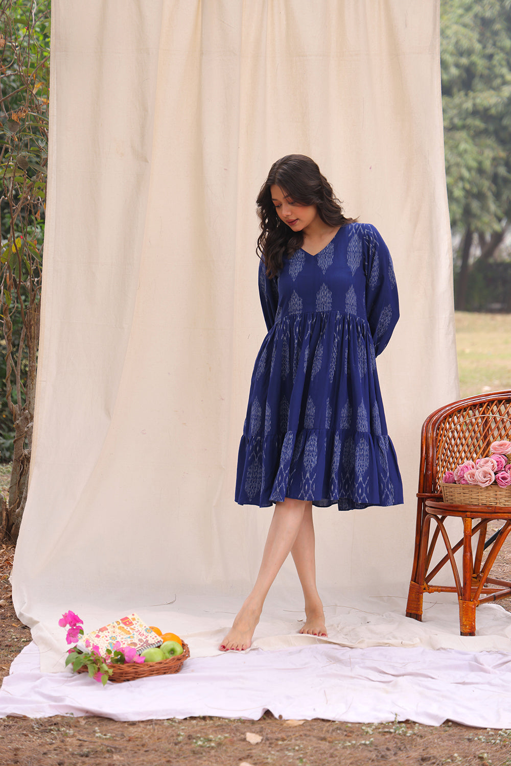 Twilight Blue Ikkat Cotton Dress