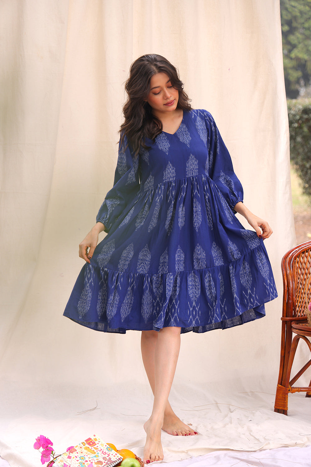 Twilight Blue Ikkat Cotton Dress