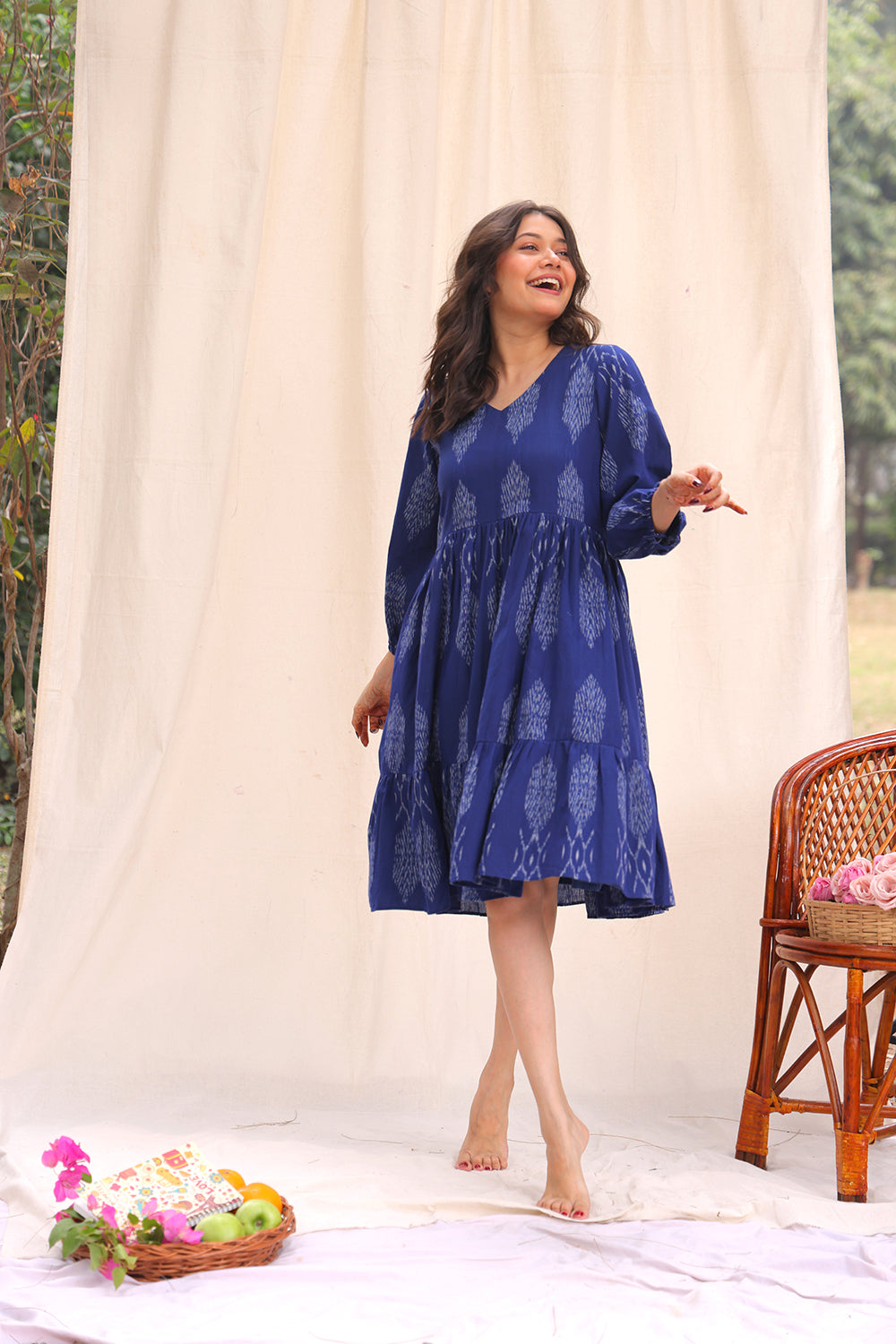 Twilight Blue Ikkat Cotton Dress