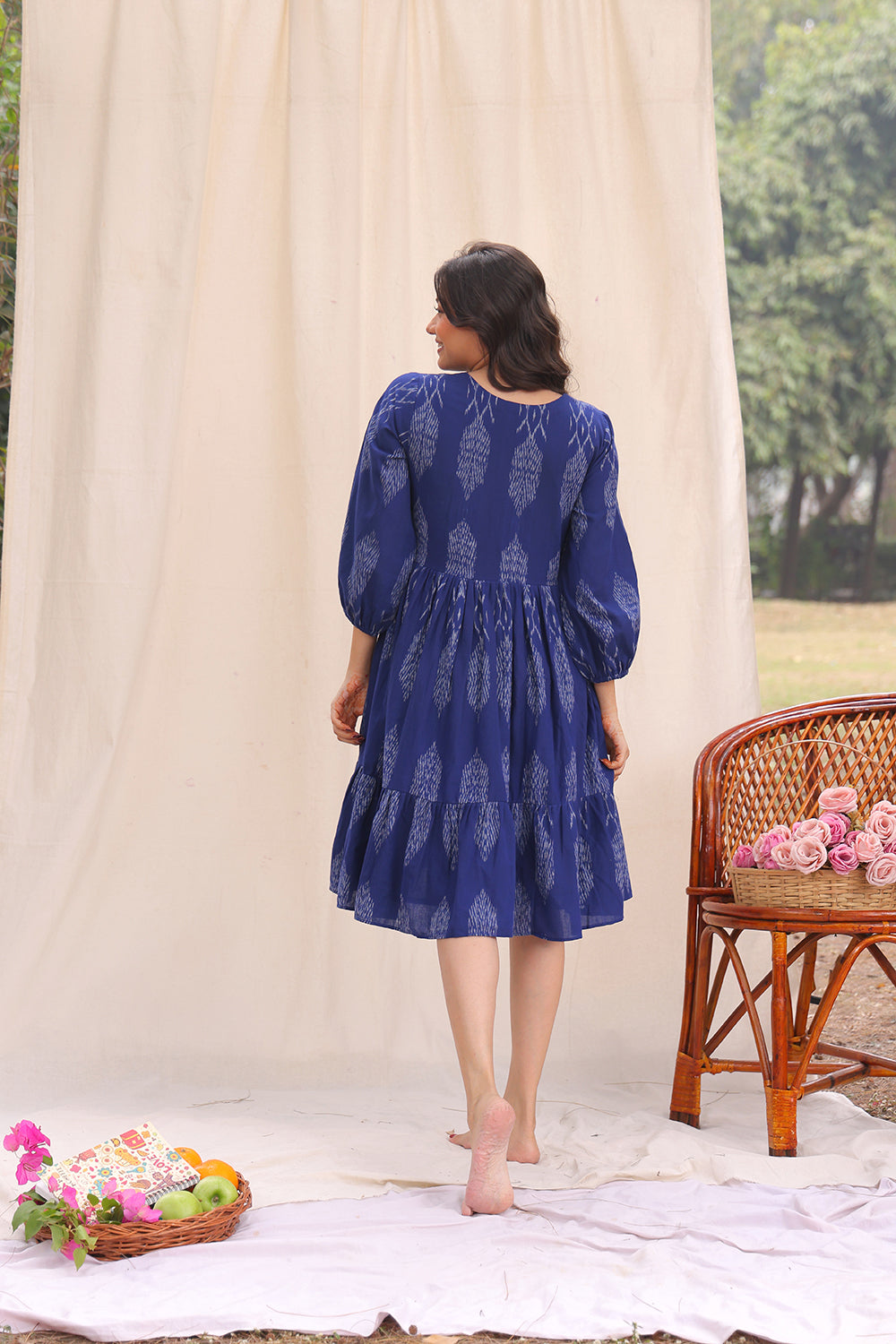 Twilight Blue Ikkat Cotton Dress