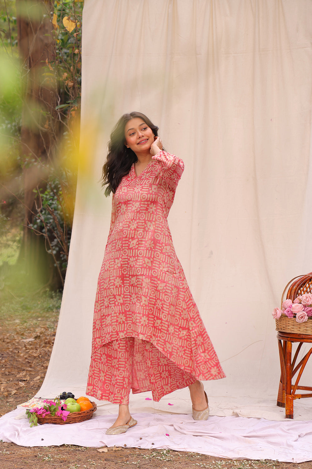 Pink Hand Batik Khadi Cotton Co-ord Set