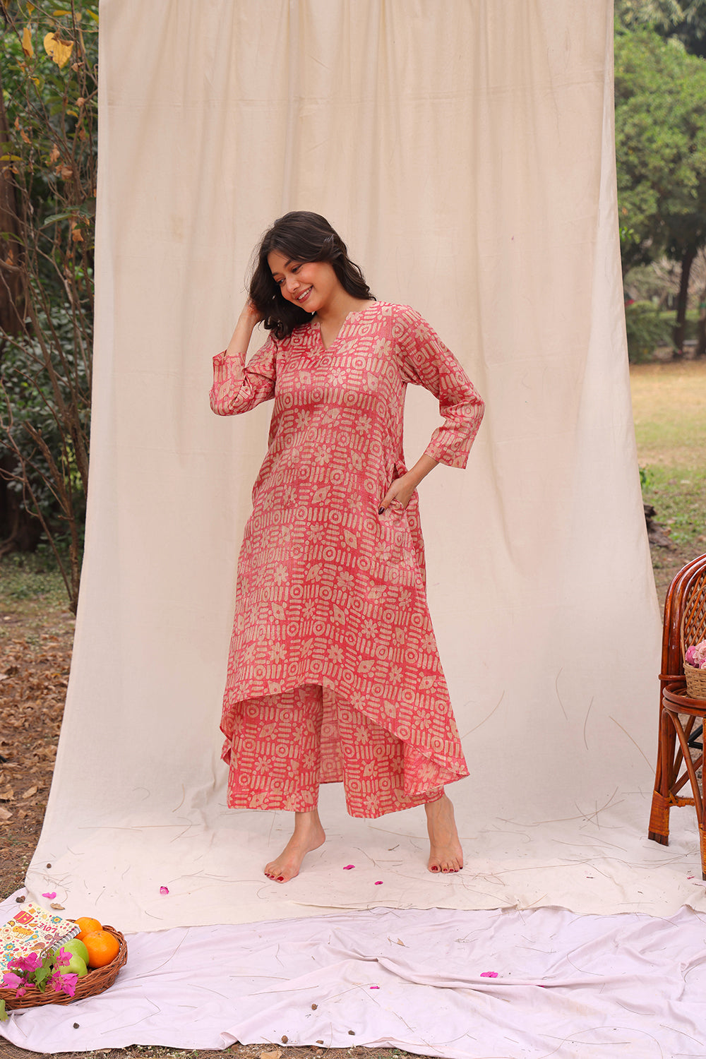 Pink Hand Batik Khadi Cotton Co-ord Set