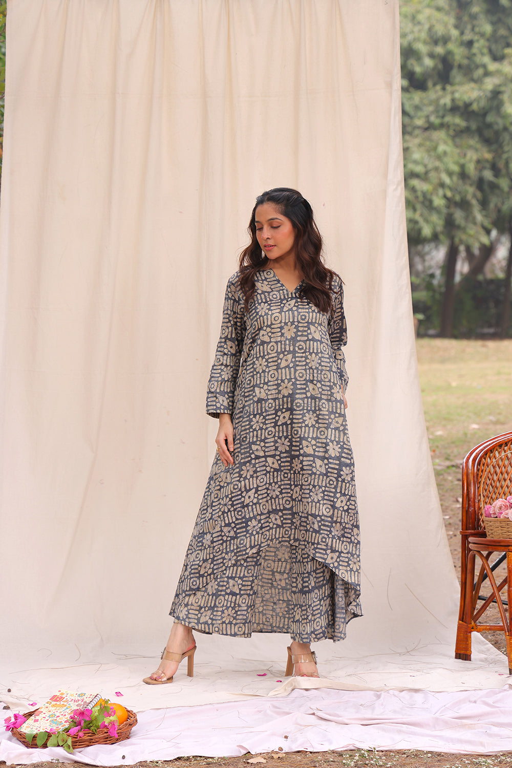 Stone Blue Hand Batik Khadi Cotton Co-ord Set