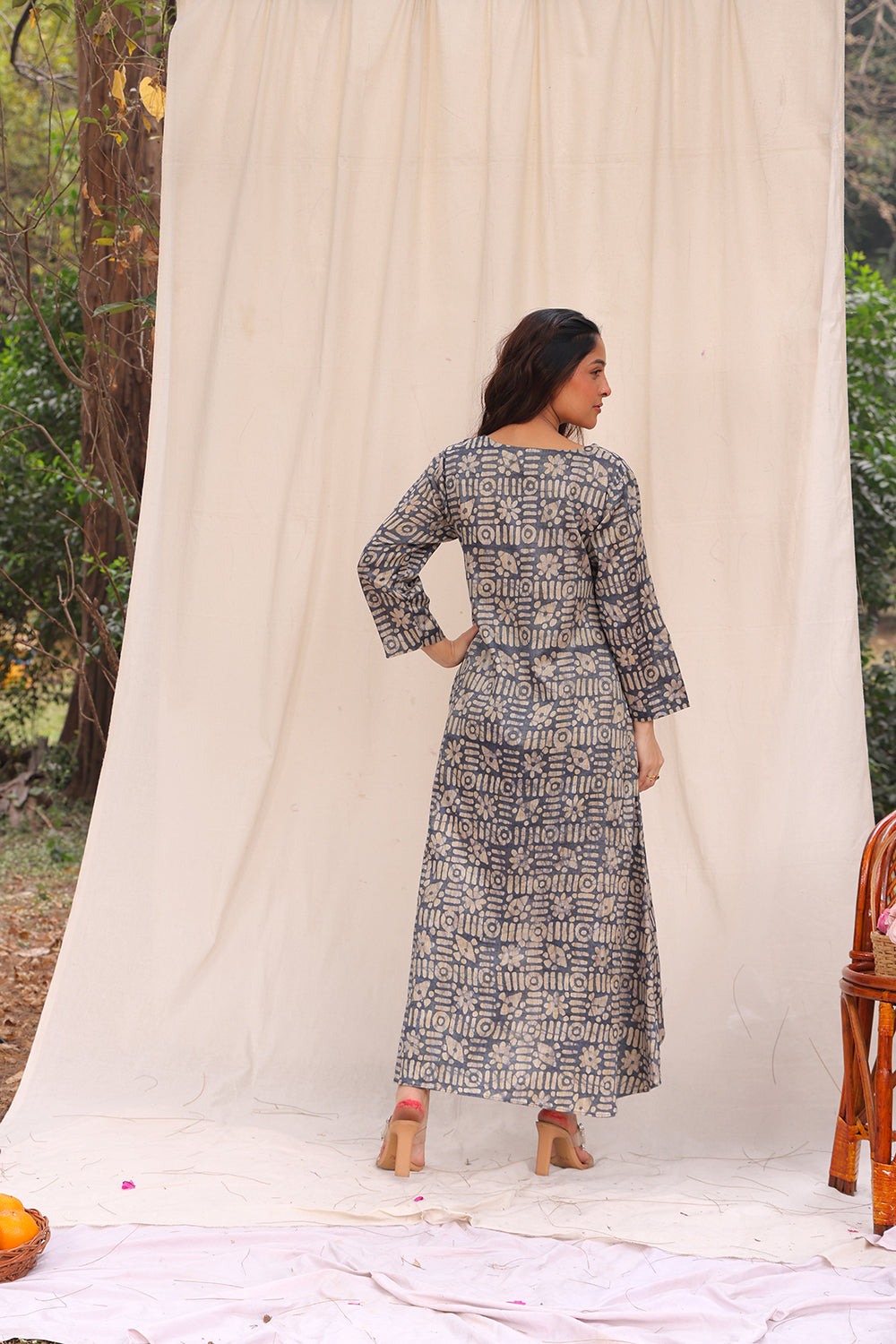 Stone Blue Hand Batik Khadi Cotton Co-ord Set