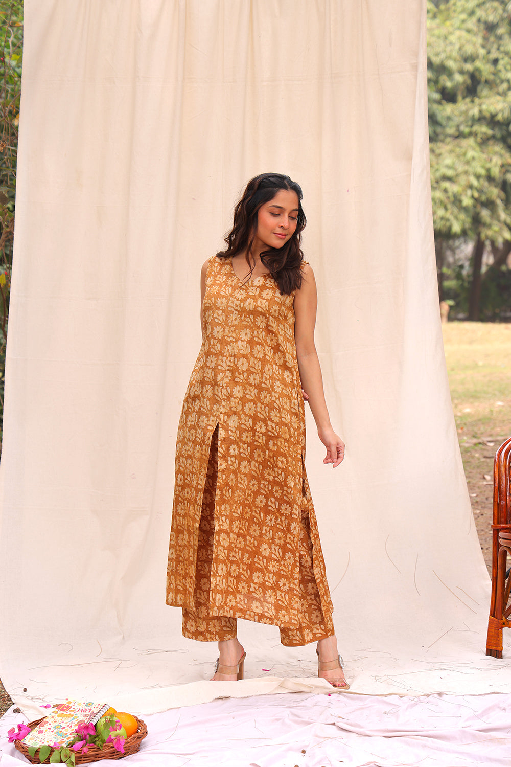 Mustard Yellow Hand Batik Khadi Cotton Co-ord Set