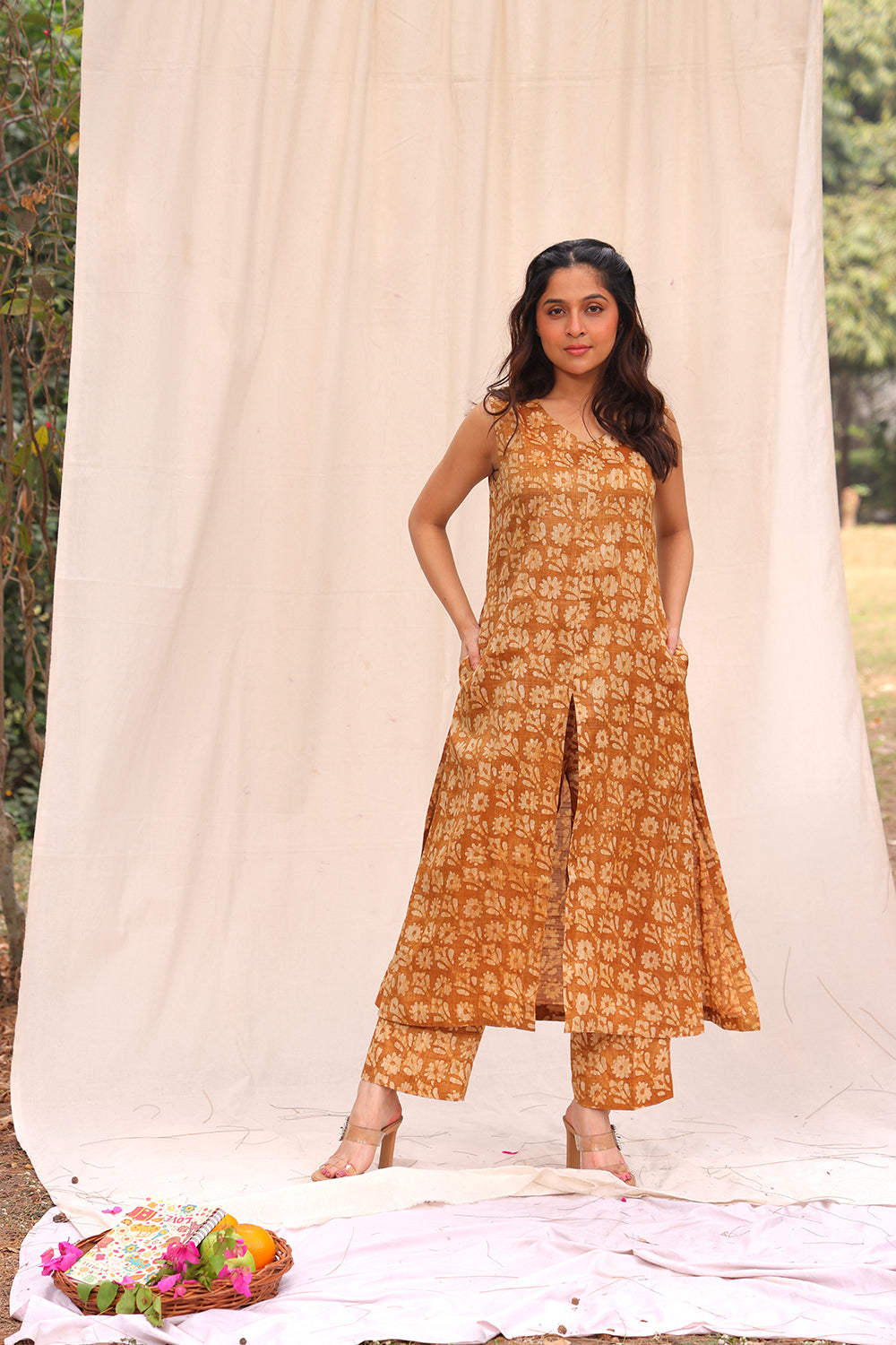 Mustard Yellow Hand Batik Khadi Cotton Co-ord Set