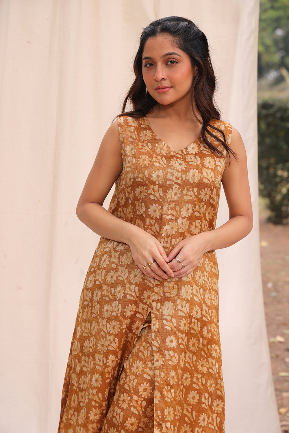 Mustard Yellow Hand Batik Khadi Cotton Co-ord Set