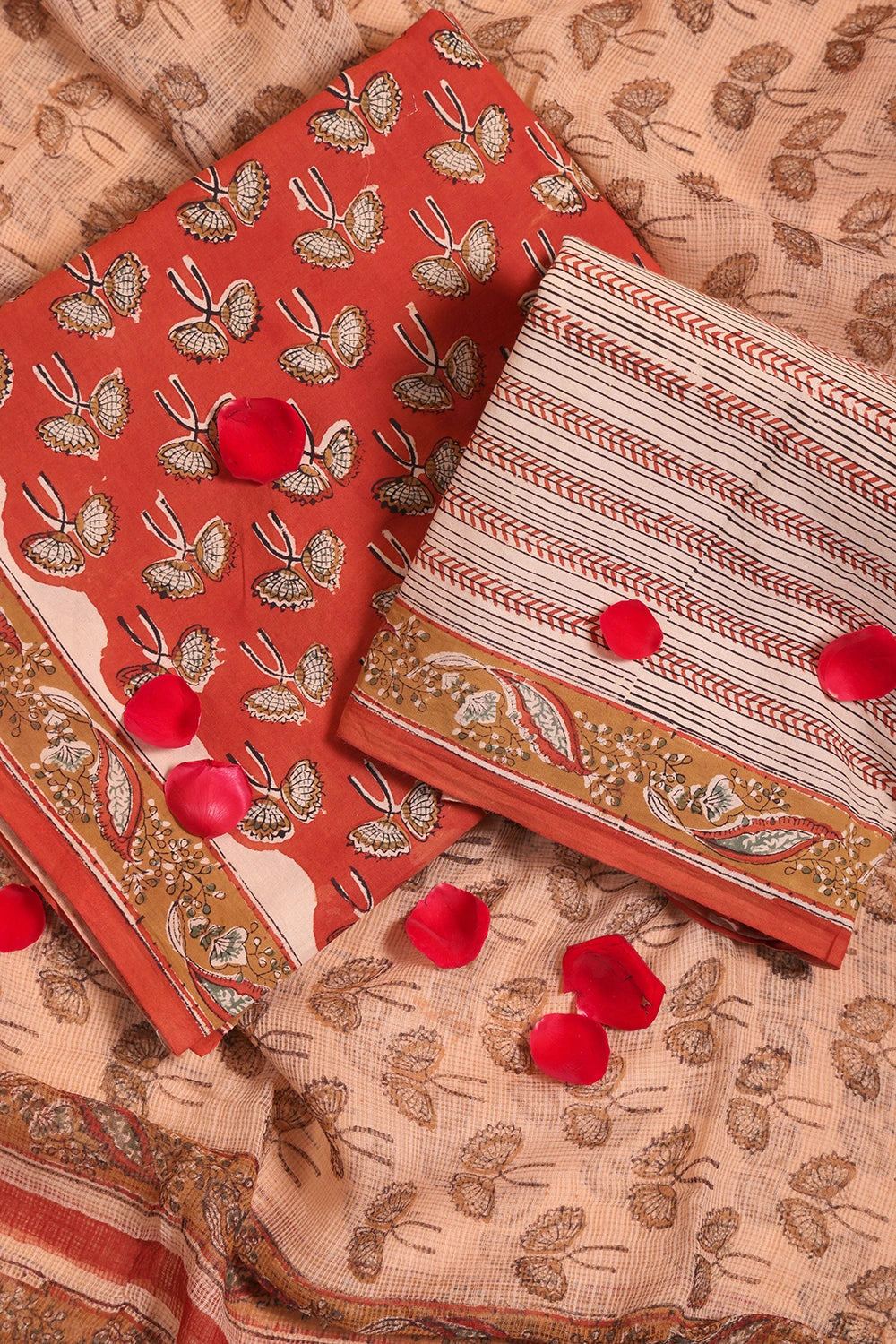 Maroon Hand Block Print Suit Set With Dupatta