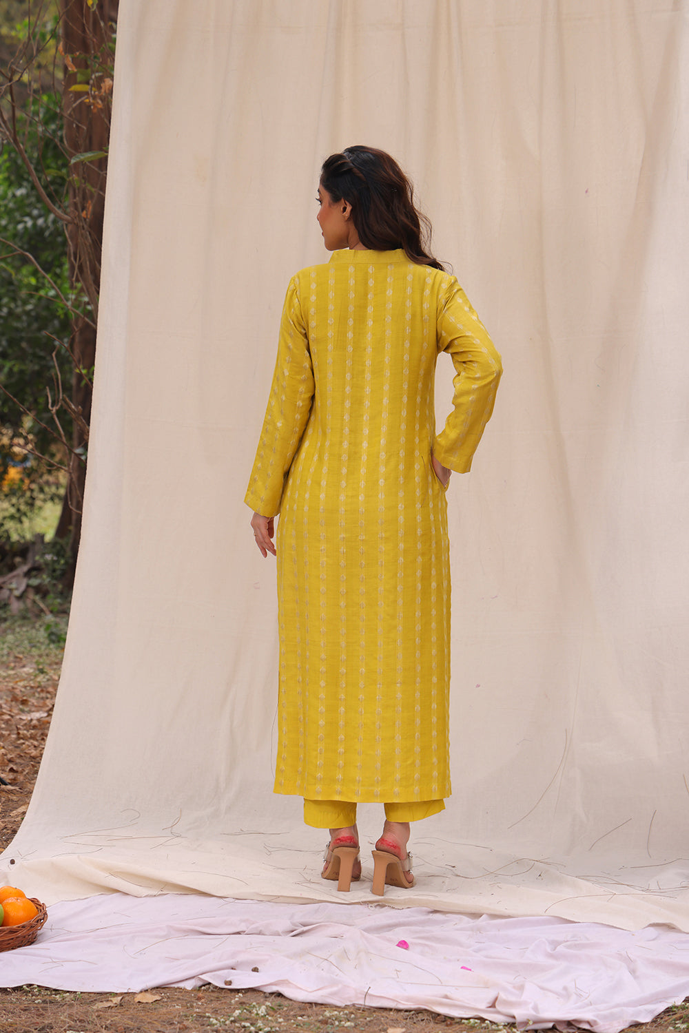 Lemon Yellow Soft Cotton Silk Woven Kurta Set With Dupatta