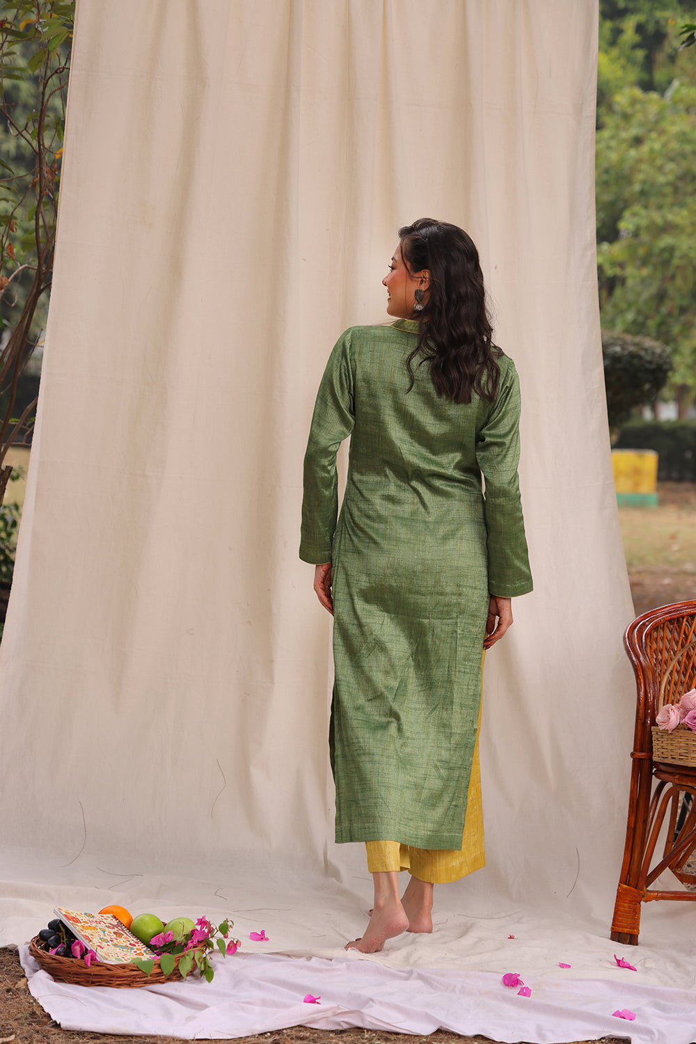 Green and Yellow Khadi Cotton Co-ord Set