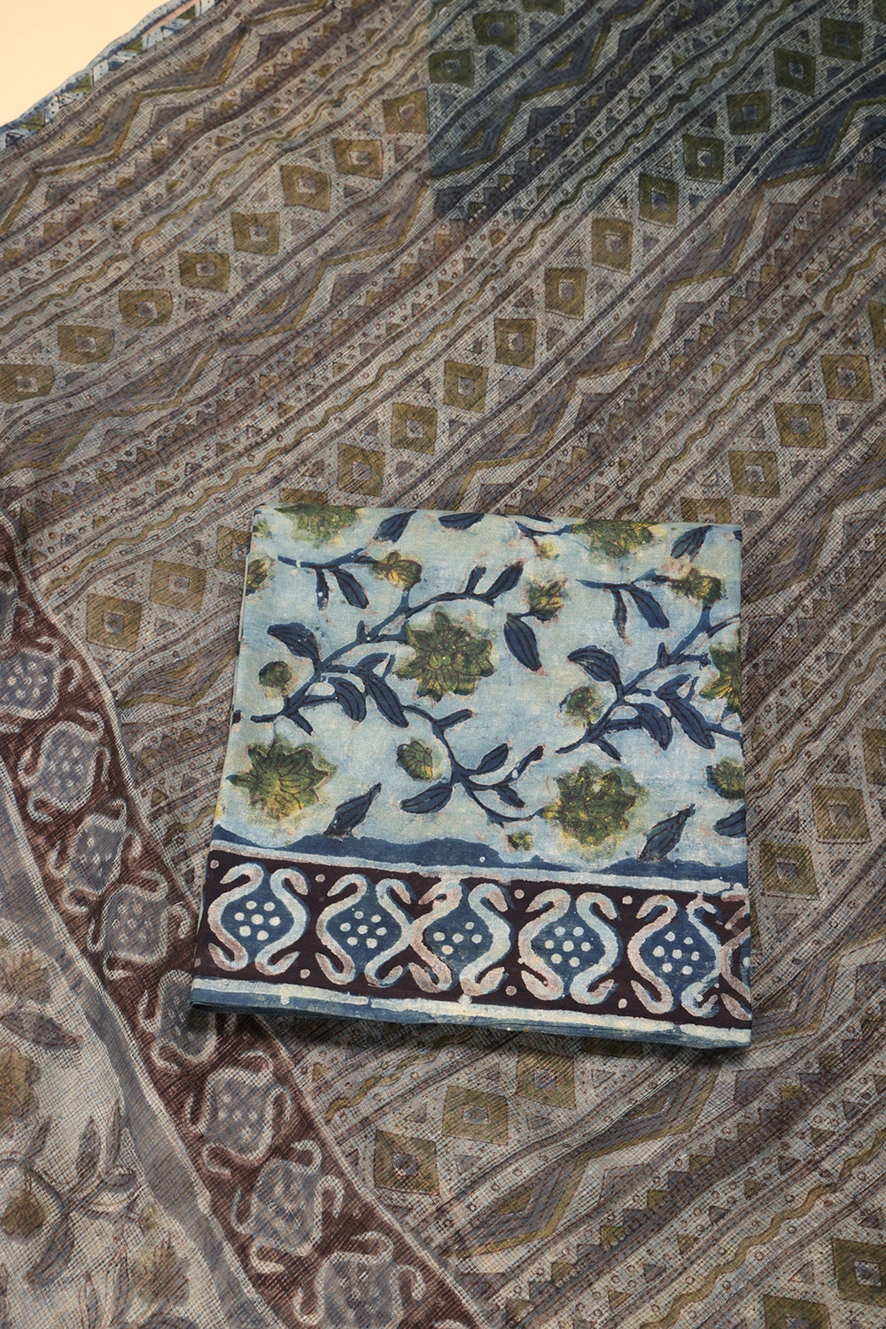 Blue Hand Block Print Suit Set With Dupatta