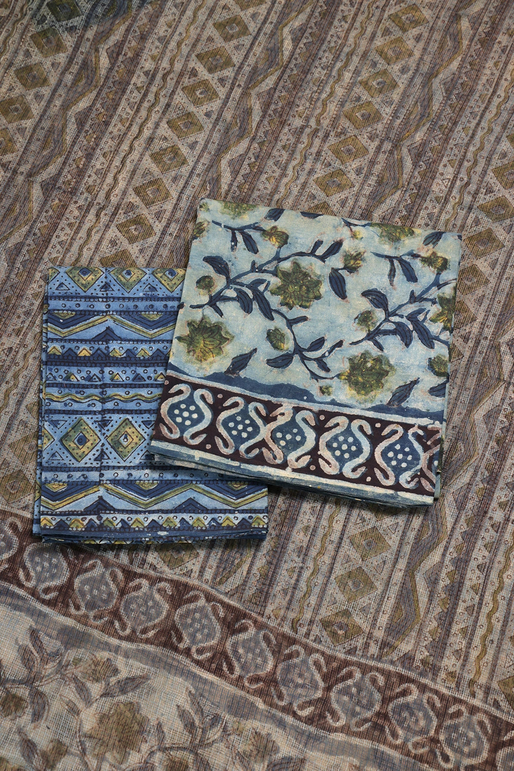 Blue Hand Block Print Suit Set With Dupatta