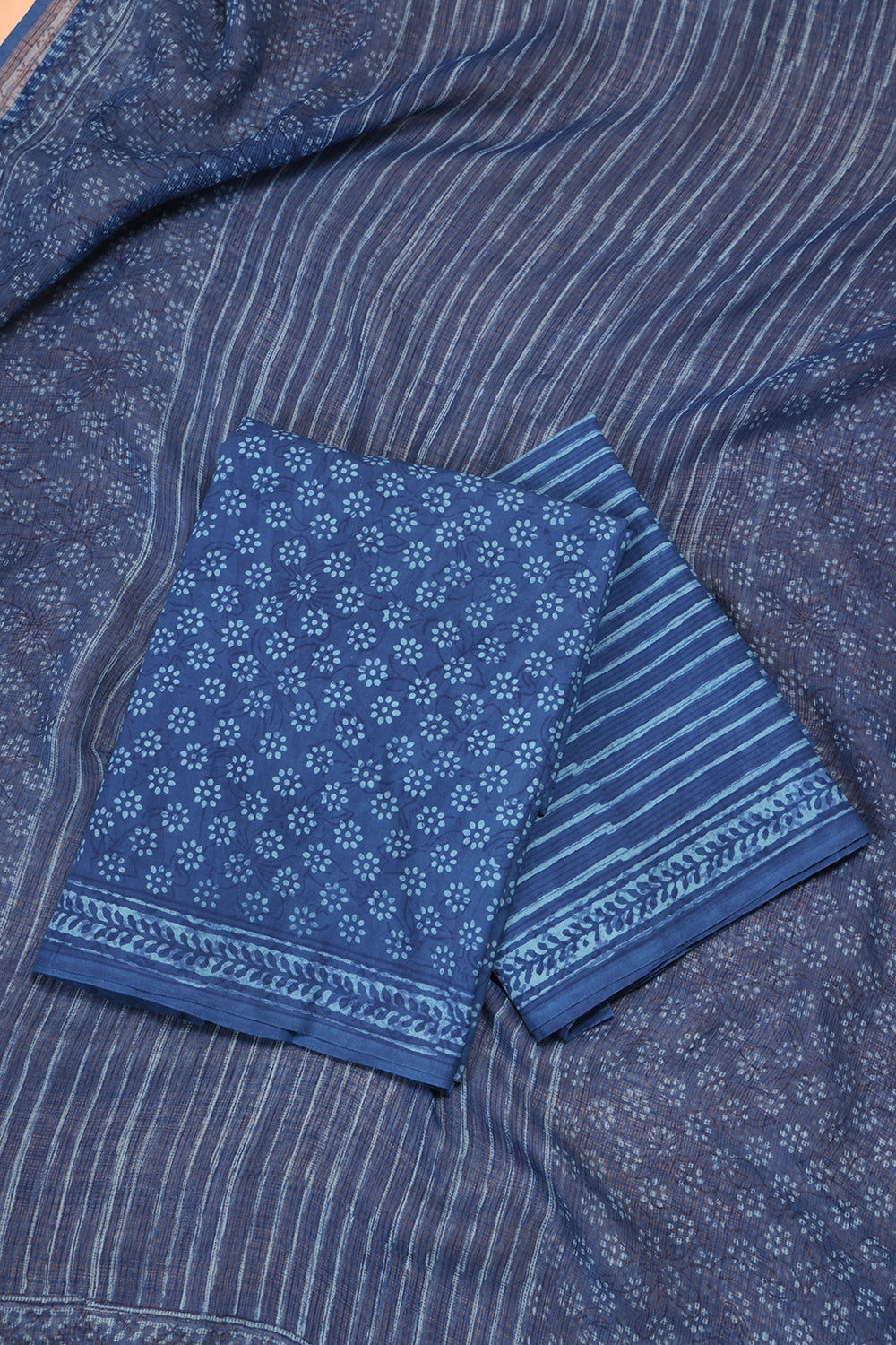 Blue Polka Hand Block Print Suit Set With Dupatta