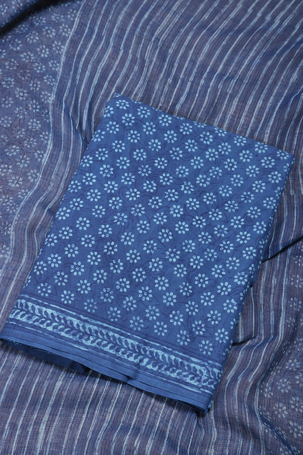 Blue Polka Hand Block Print Suit Set With Dupatta