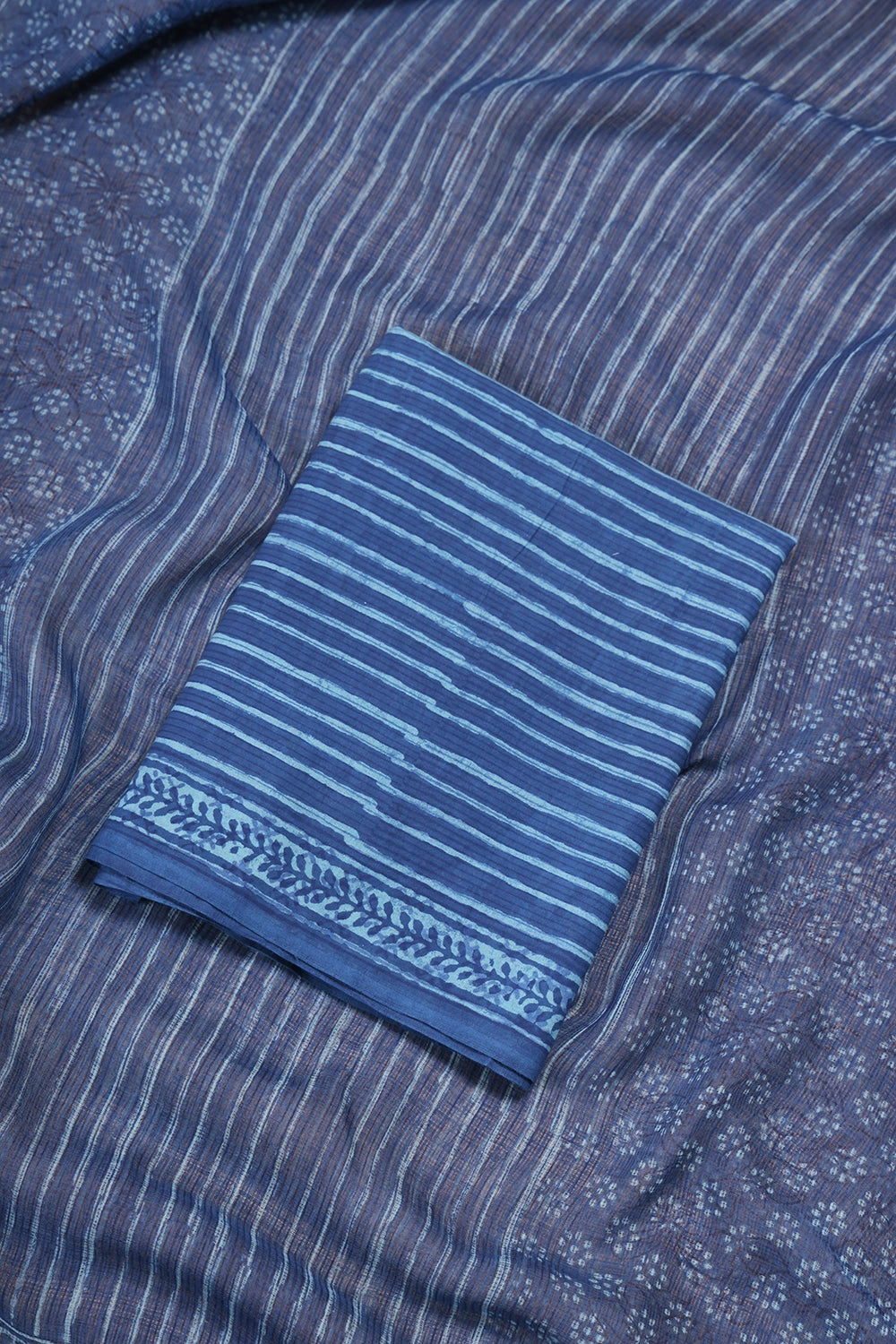 Blue Polka Hand Block Print Suit Set With Dupatta