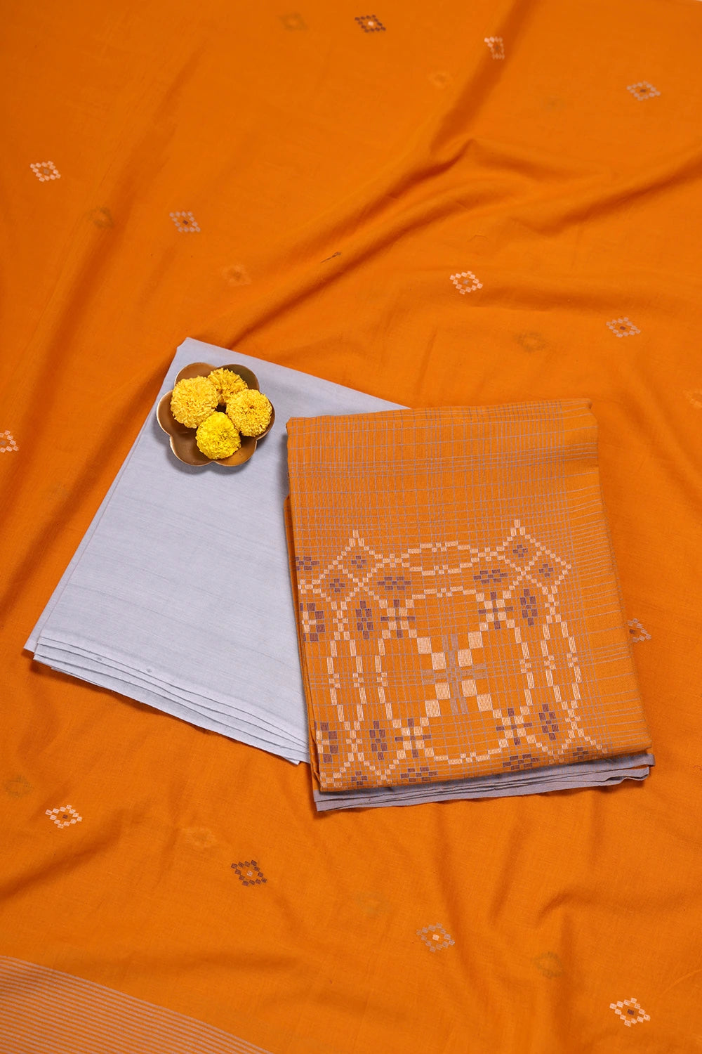 Mustard & Moonlight Geometric Jamdani Suit Set With Dupatta