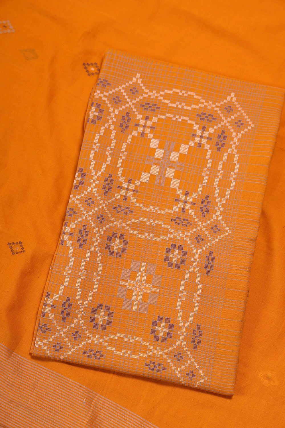Mustard & Moonlight Geometric Jamdani Suit Set With Dupatta