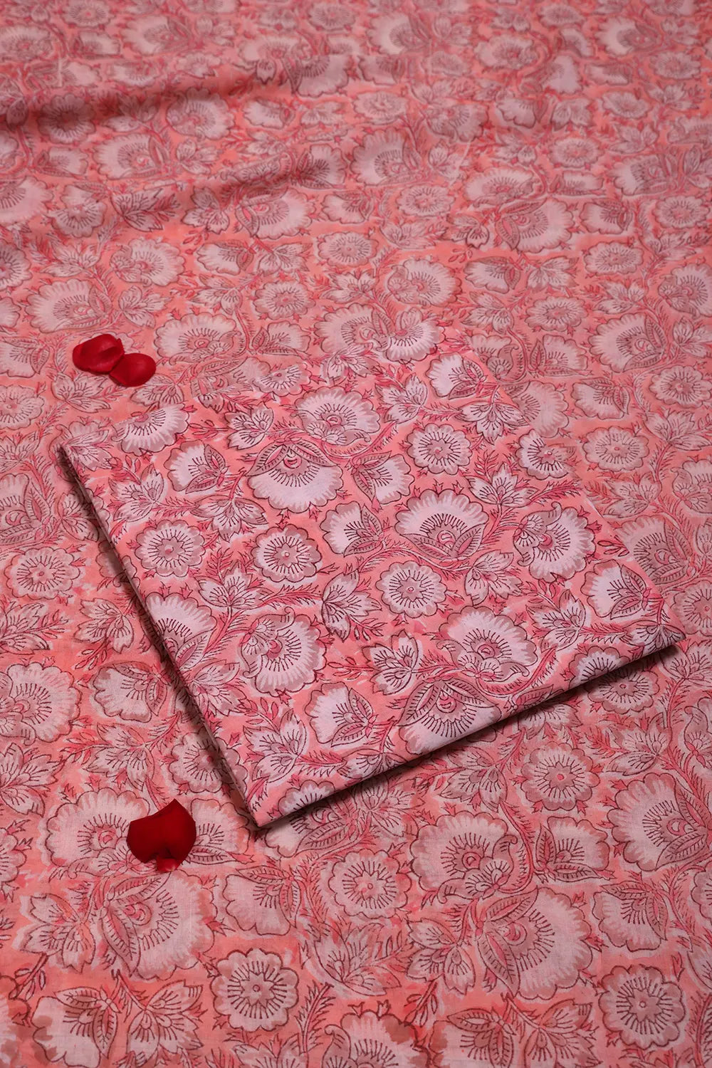 Baby Pink Hand Block Print Suit Set With Dupatta
