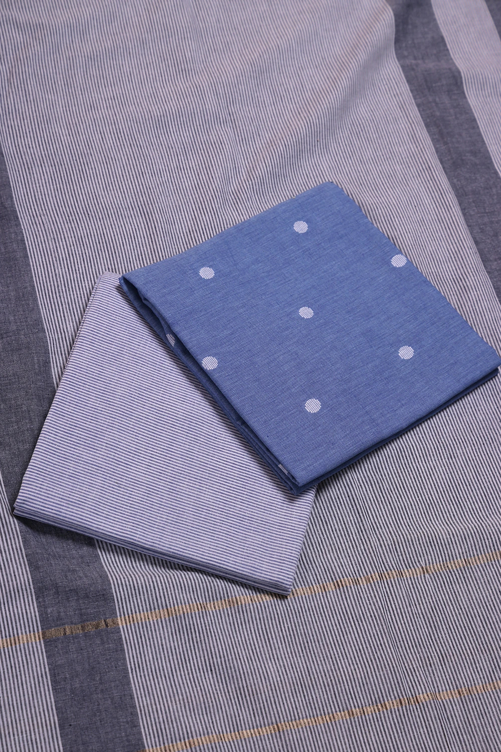 Sky Blue and White Woven Suit Set with Subtle Buti & Stripes Dupatta