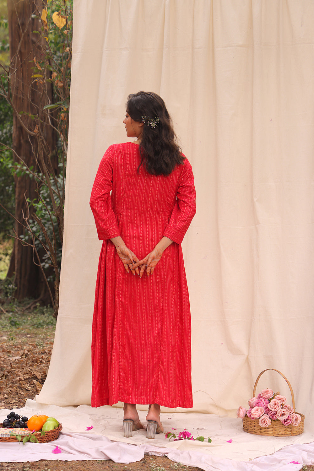 Candy Red Soft Cotton Silk Woven Kurta Set With Dupatta