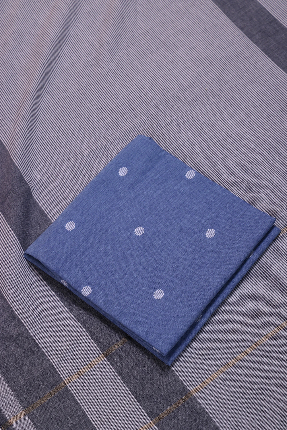 Sky Blue and White Woven Suit Set with Subtle Buti & Stripes Dupatta