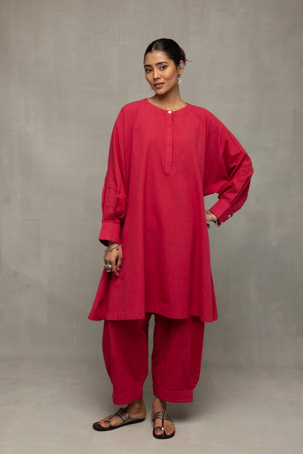 Crimson Pink Kala Cotton Oversized Co-ord Set