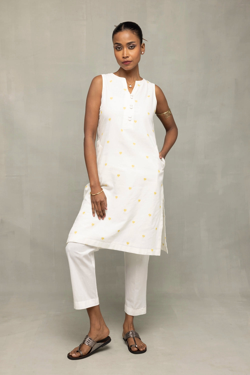 Ivory Hearts South Cotton Sleeveless Co-Ord Set