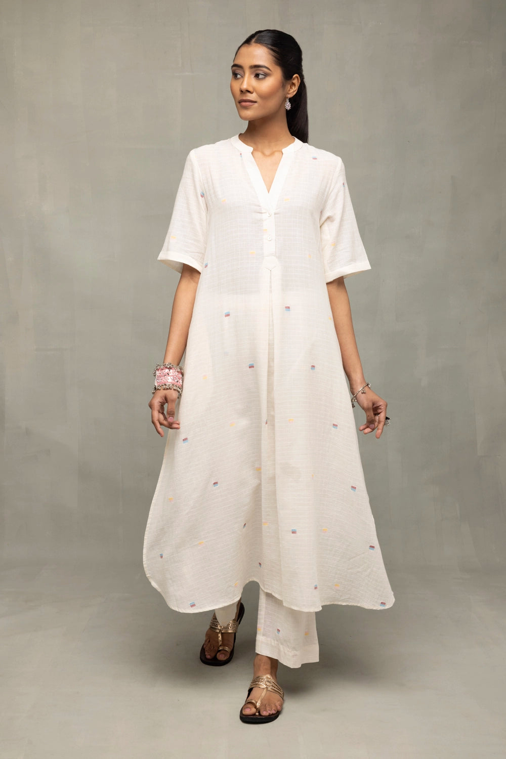 Ivory Jamdani Slit Co-Ord Set