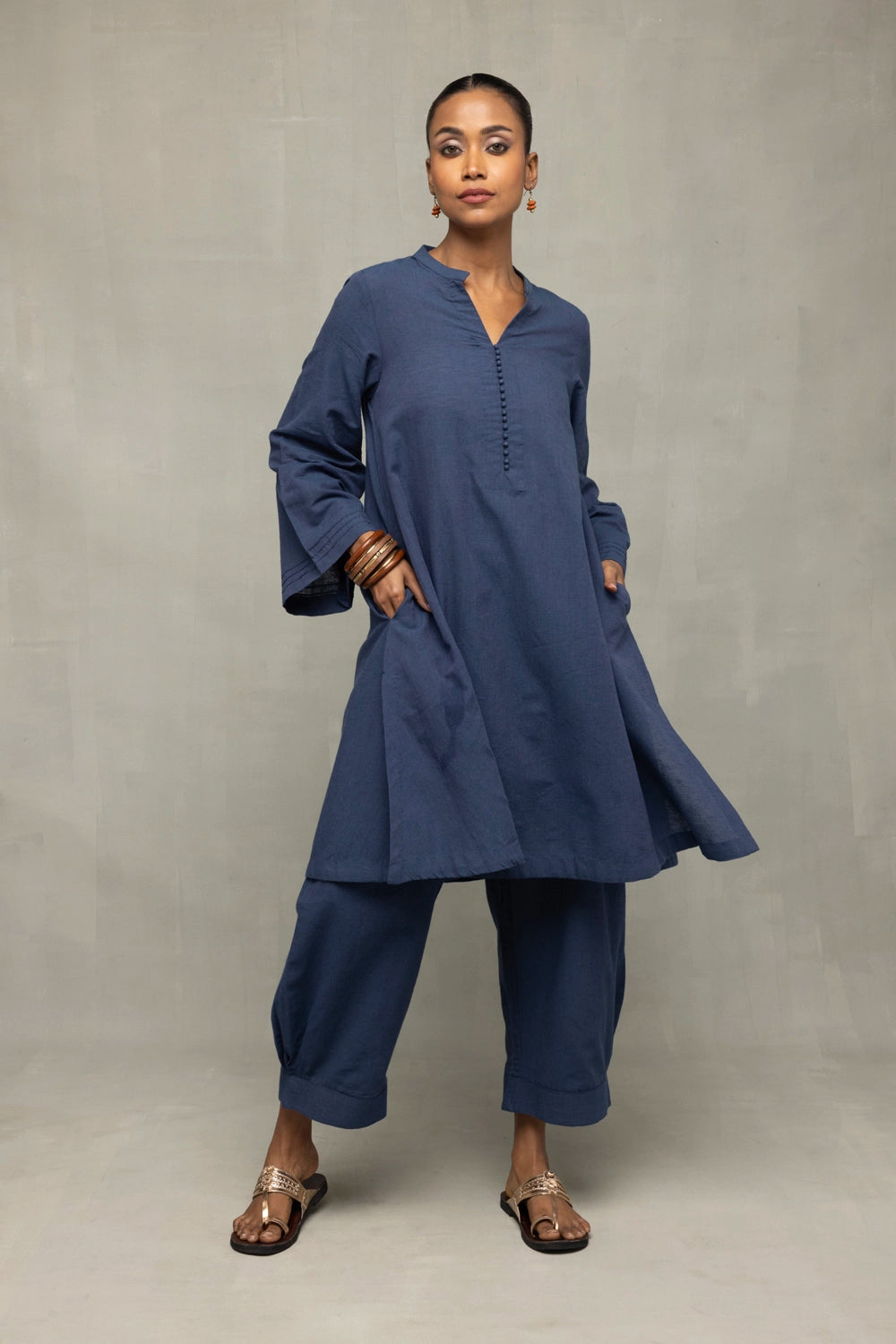 Muted Navy Blue Minimalist Kala Cotton Co-Ord Set