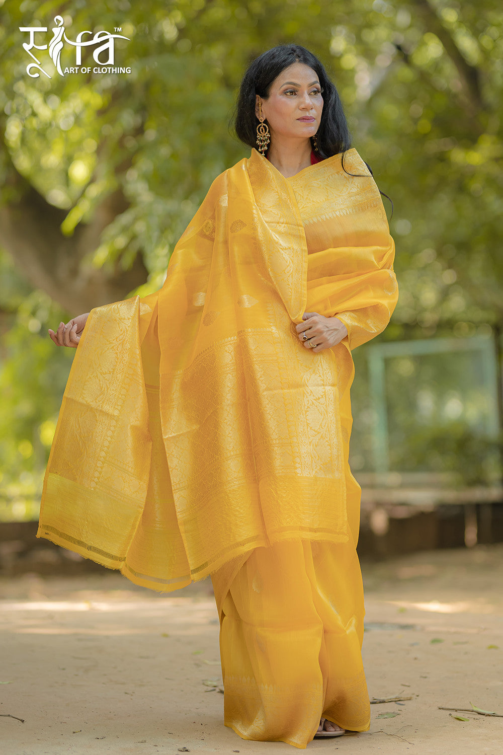 Handloom Sunshine Yellow Organza Banarasi Saree