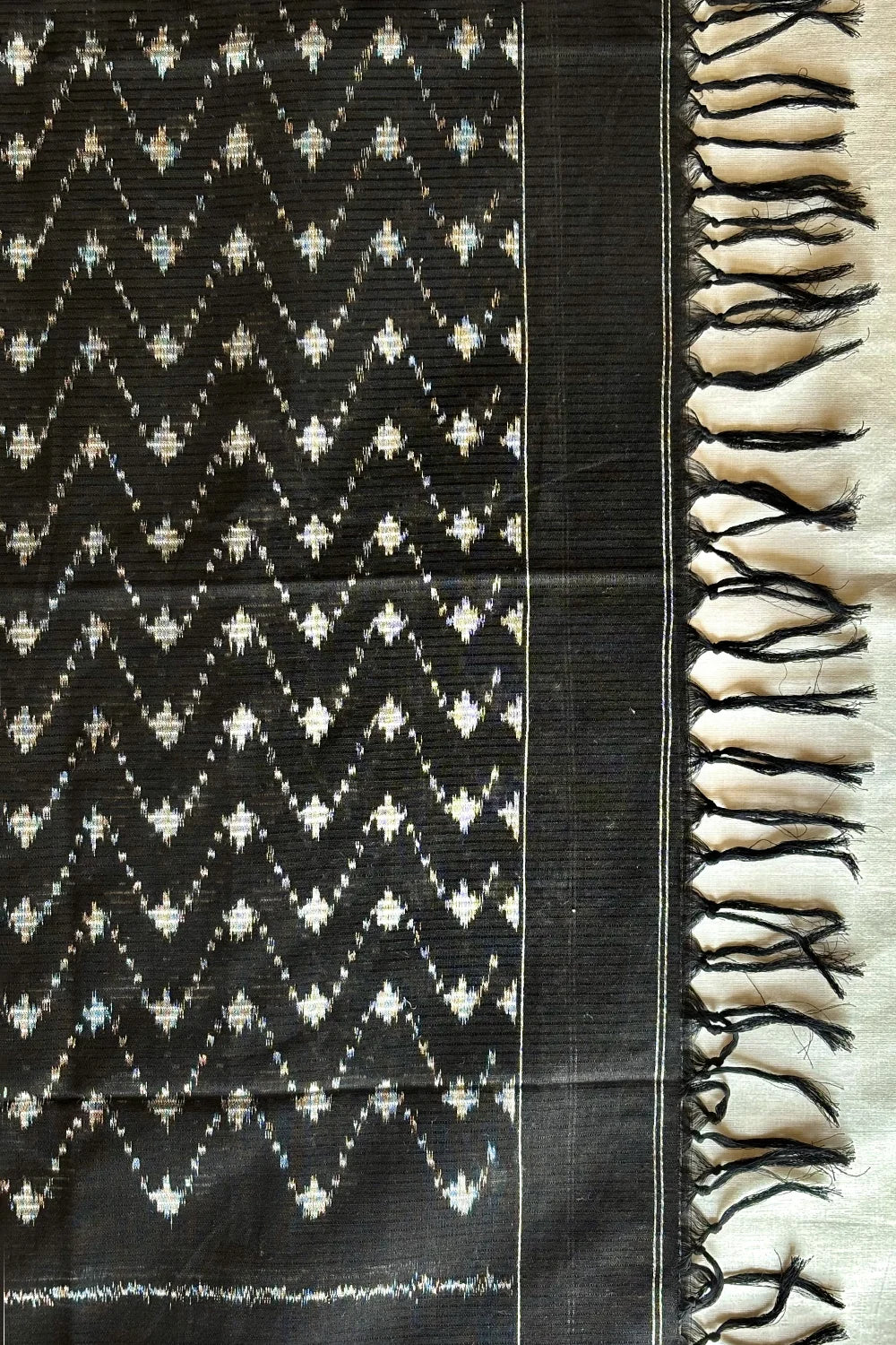 Handloom Multi Colour Black Temple Border Ikkat Dupatta