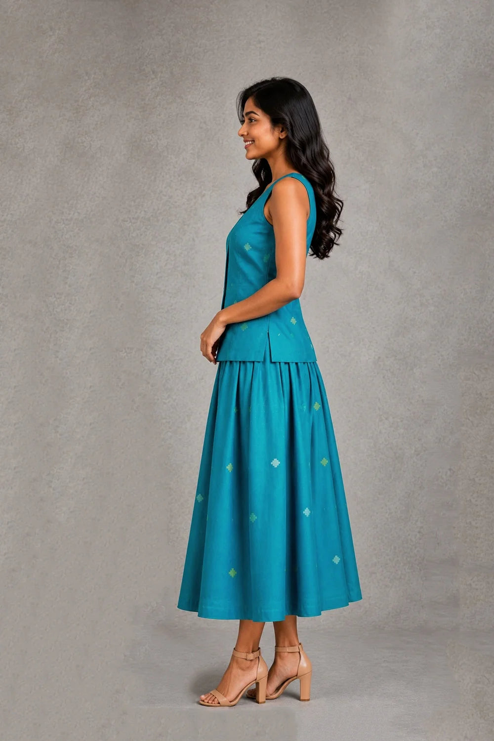 Teal Blue Yantra Motif Jamdani Skord
