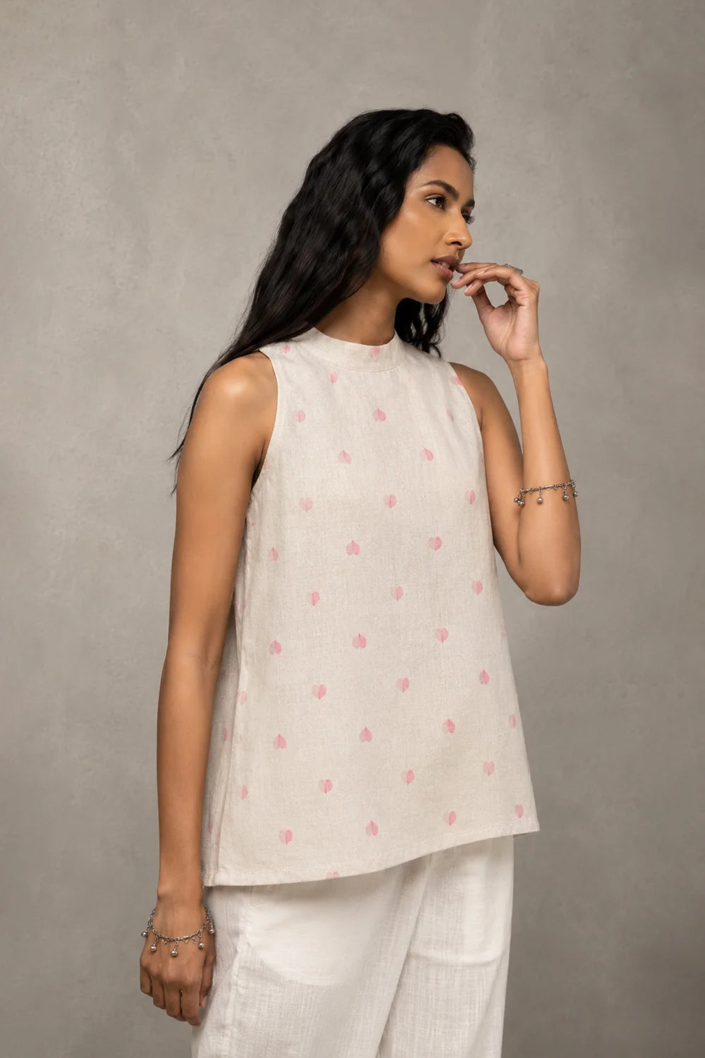 Off White Heart Woven Halter Top