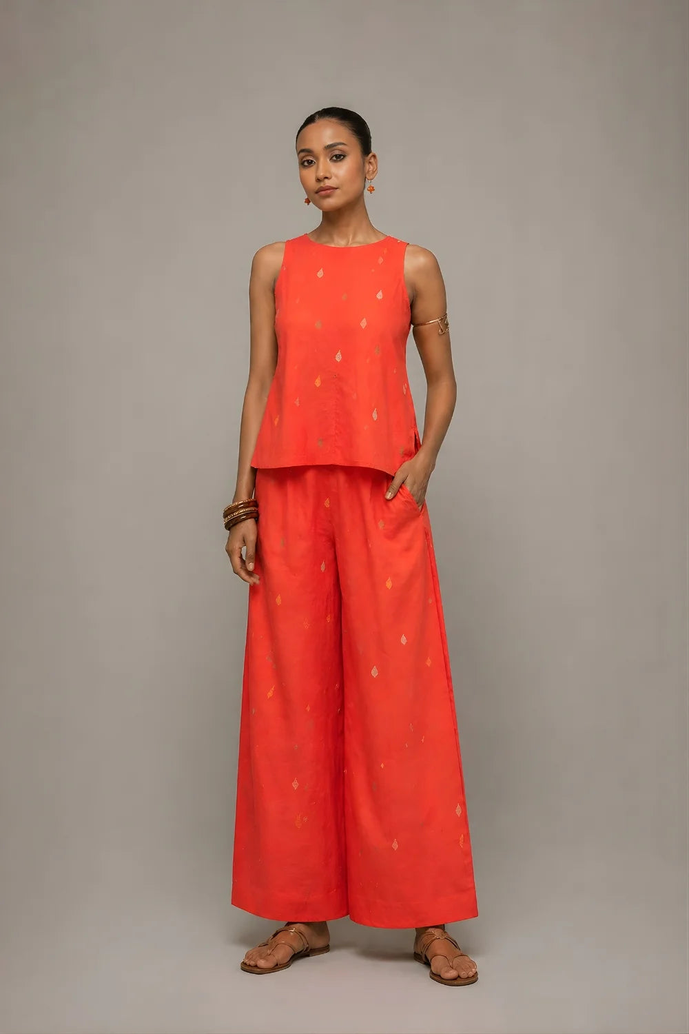 Handloom Coral Jamdani Pure Cotton Co-ord Set