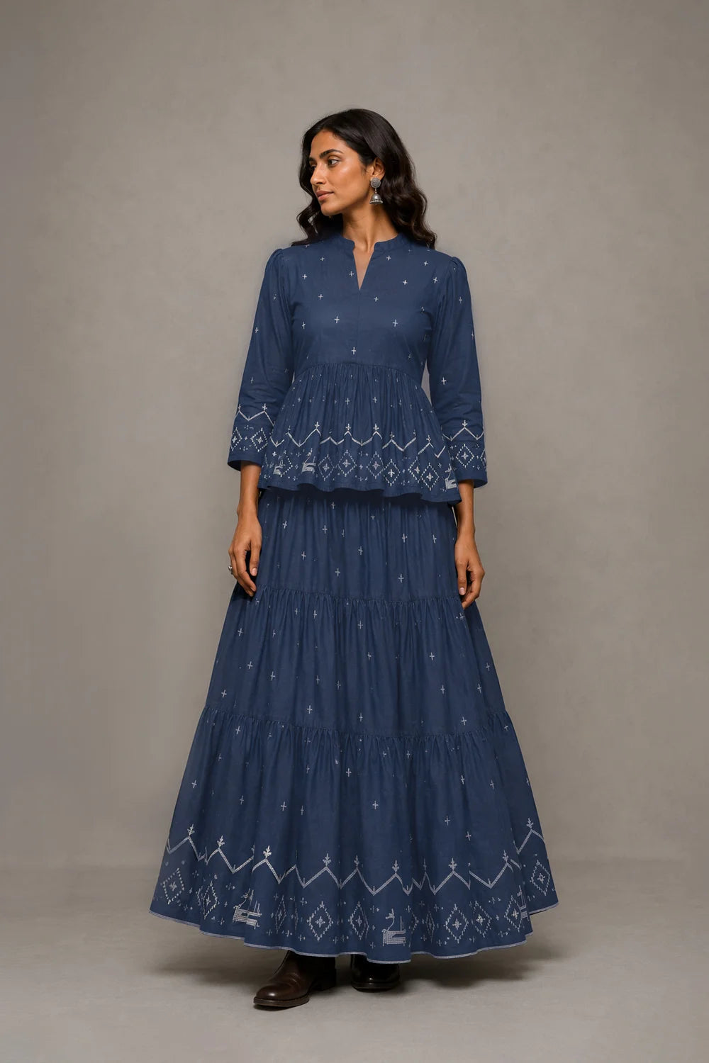 Handloom Indigo Blue Traditional Jamdani Skord