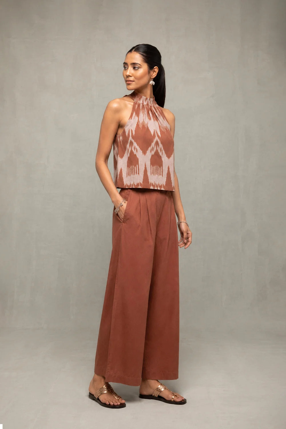 Handloom Brown Abstract Ikat Co-Ord Set