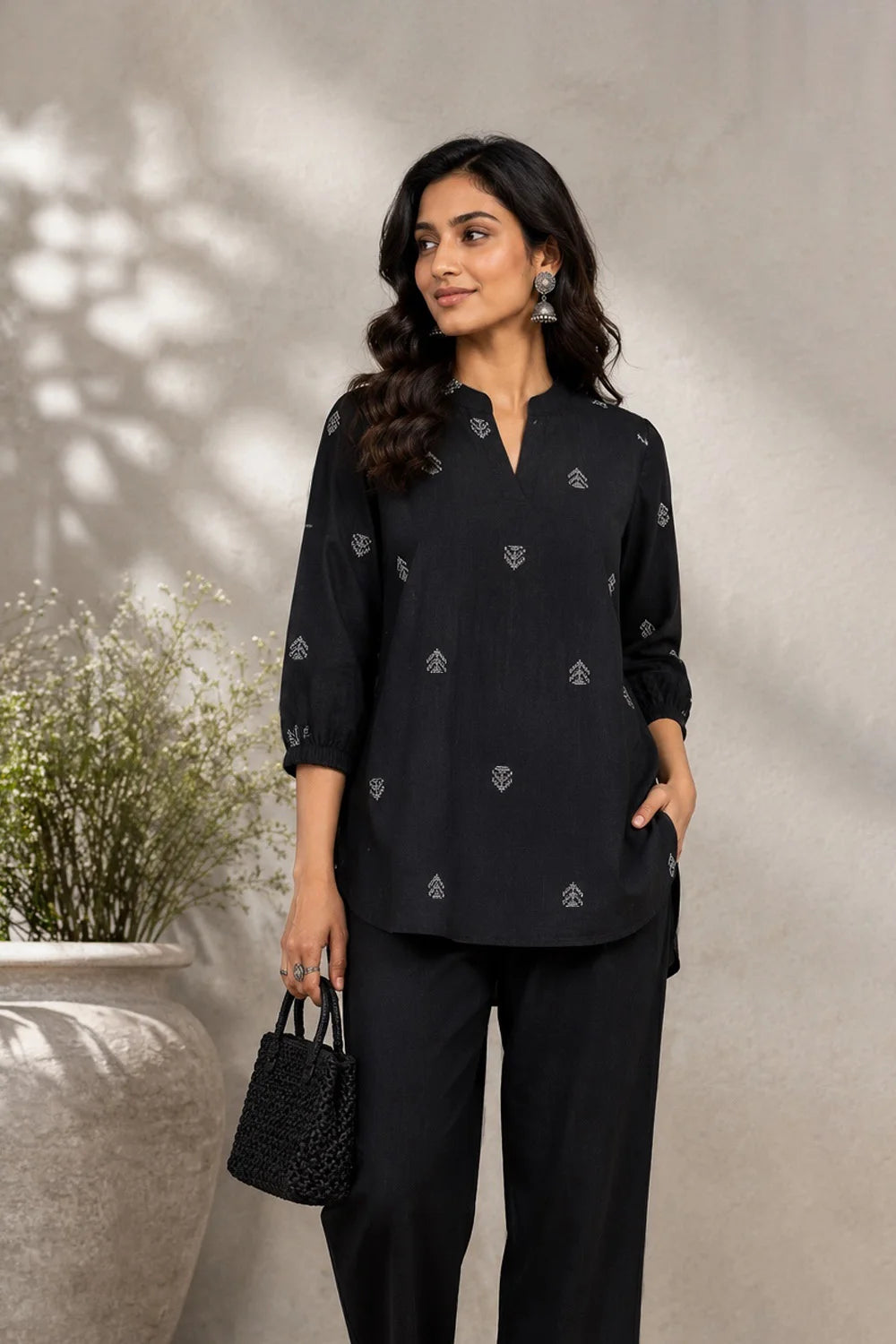 Black South Cotton Woven Co-ord Set