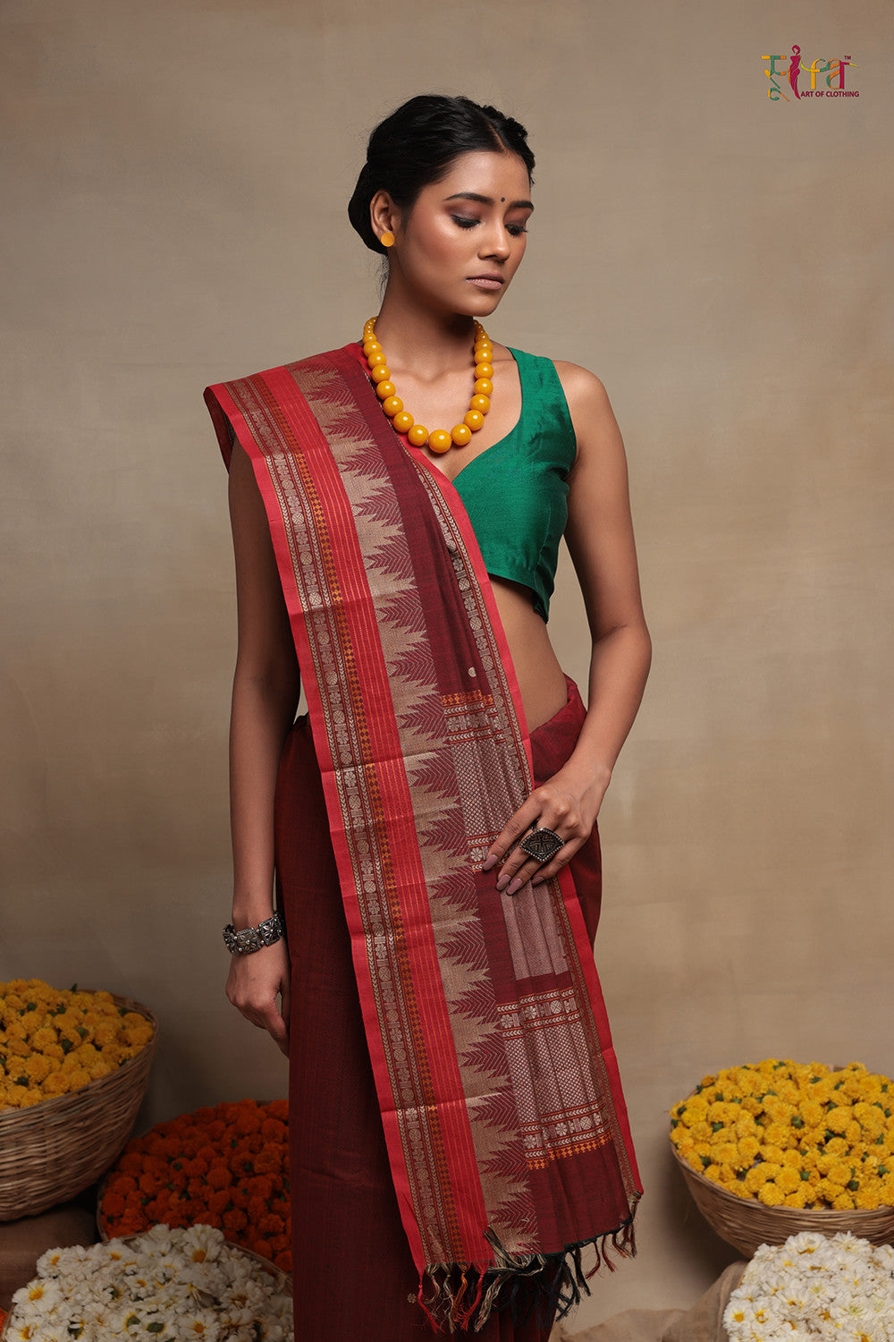 Maroon Handloom Pure Cotton Kanchi Saree