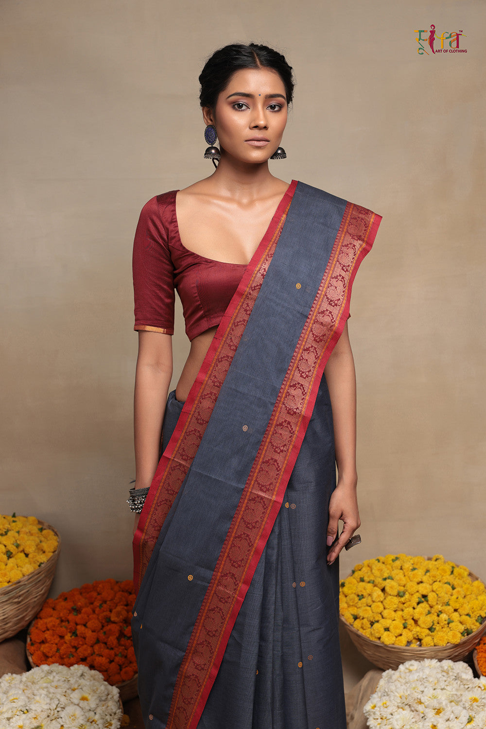 Handloom Shadow Grey Kanchi Cotton Saree