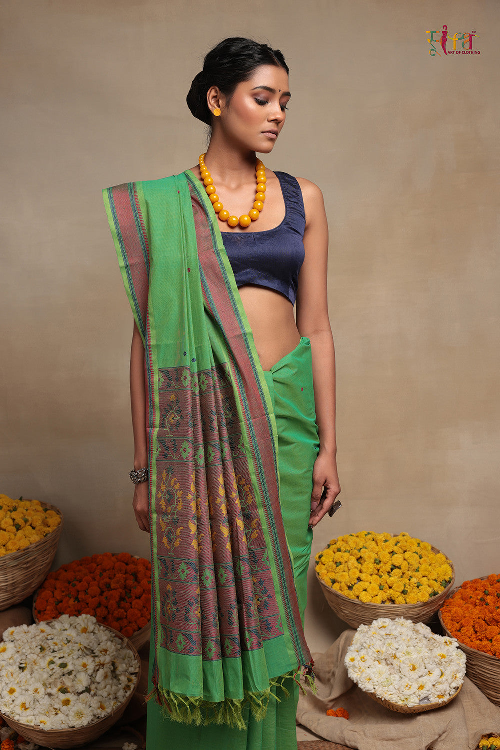 Emerald Green Pure Cotton Kanchi Saree