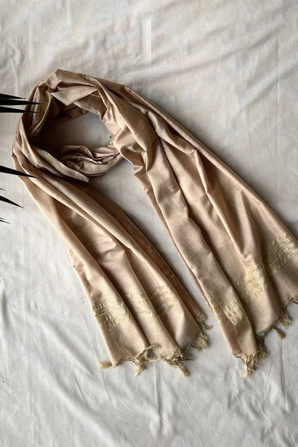 Beige Pukhoor Cotton SIlk Woven Dupatta