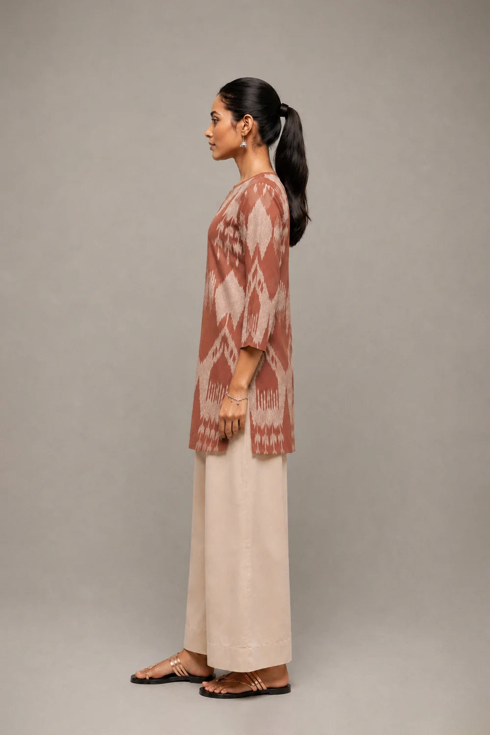 Handloom Brown Abstract Ikkat Short Kurta