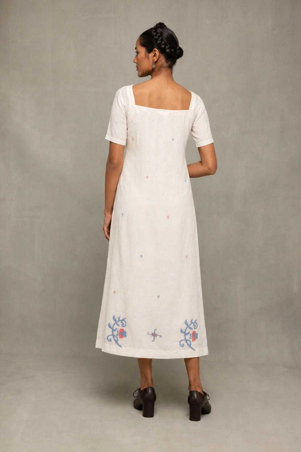 Cream Bela Buta Pure Cotton Jamdani Dress