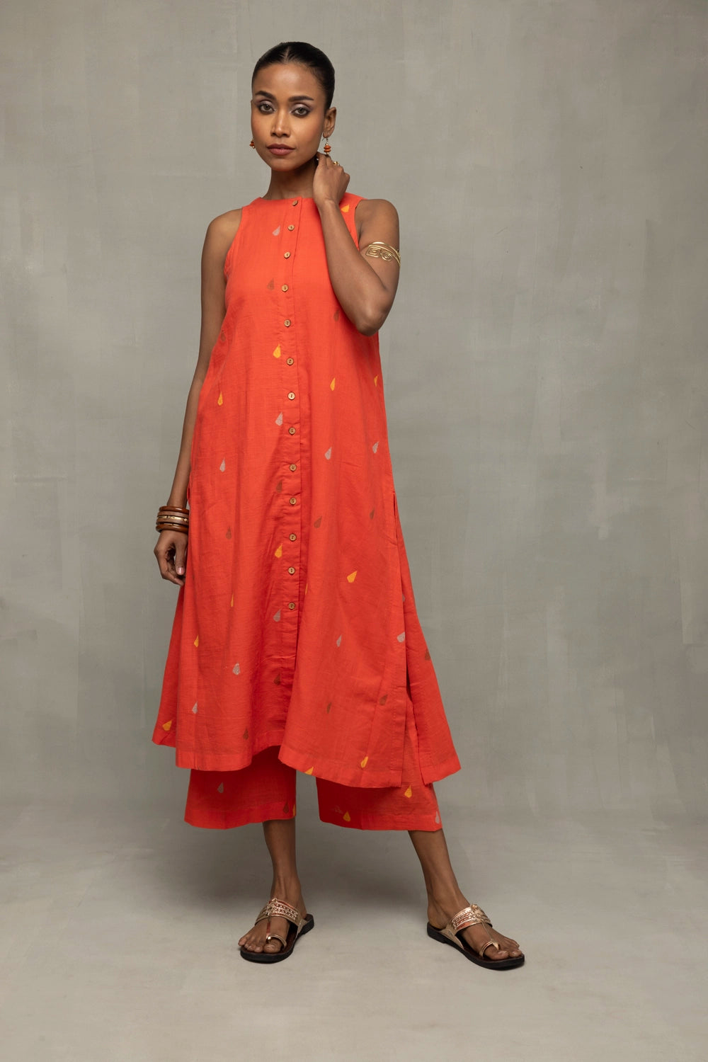 Coral Handwoven Jamdani Relaxed Pant