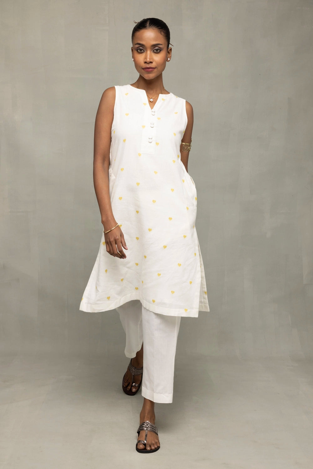 Ivory Hearts South Cotton Sleeveless Co-Ord Set