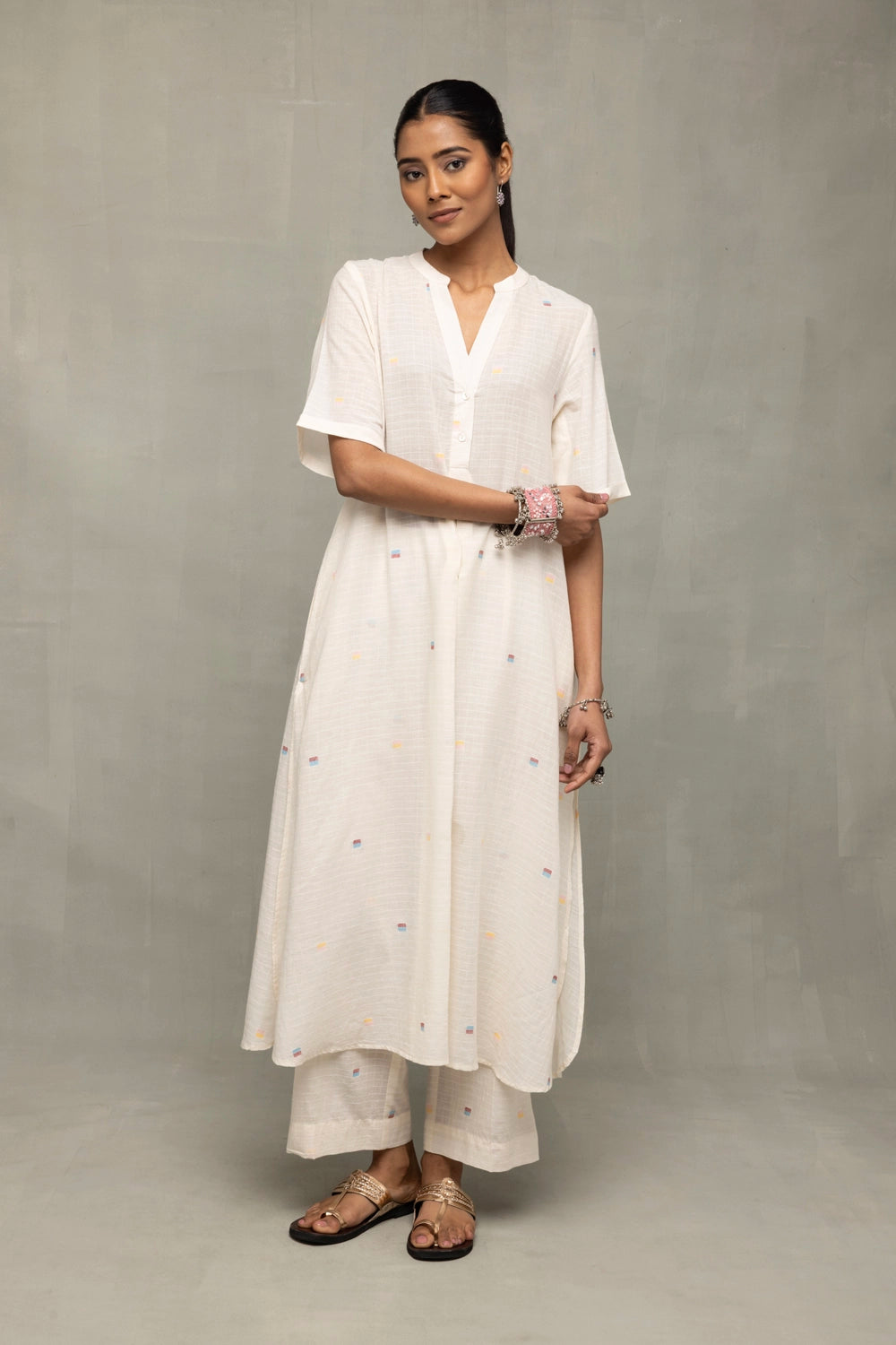 Ivory Jamdani Slit Co-Ord Set