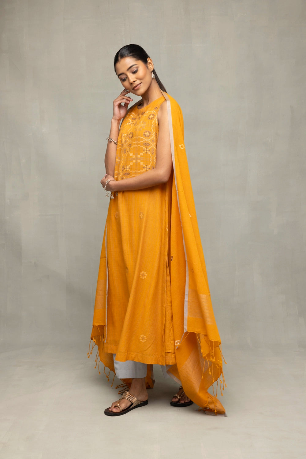 Mustard & Moonlight Jamdani Kurta Set with Dupatta